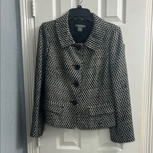 Ann Taylor Black and White Blazer Structured Tweed 6